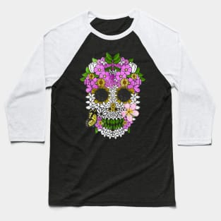 Dia De Los Muertos Skull Flowery Day Of The Dead Baseball T-Shirt